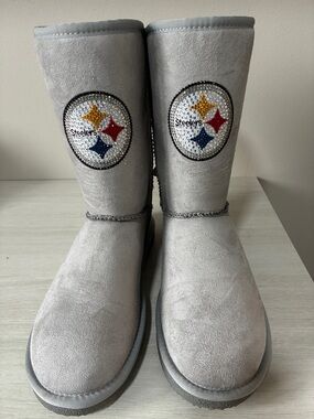 Pittsburgh Steelers Crystal Logo Gray Suede Boots size w11